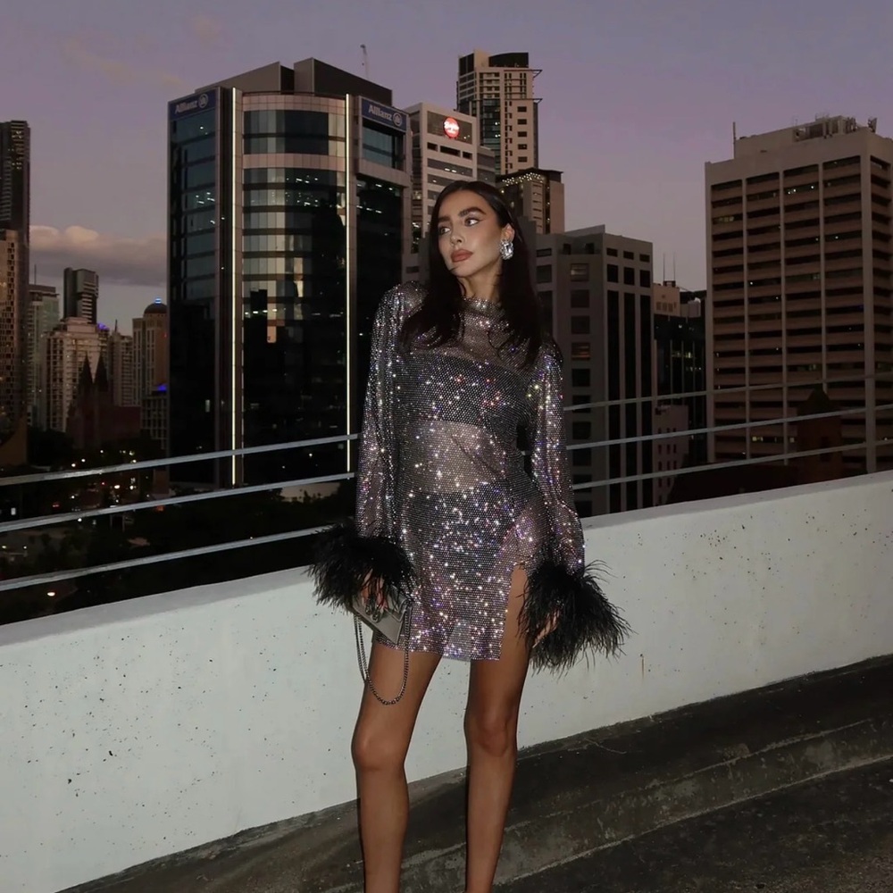 Black Metallic Mini Dress